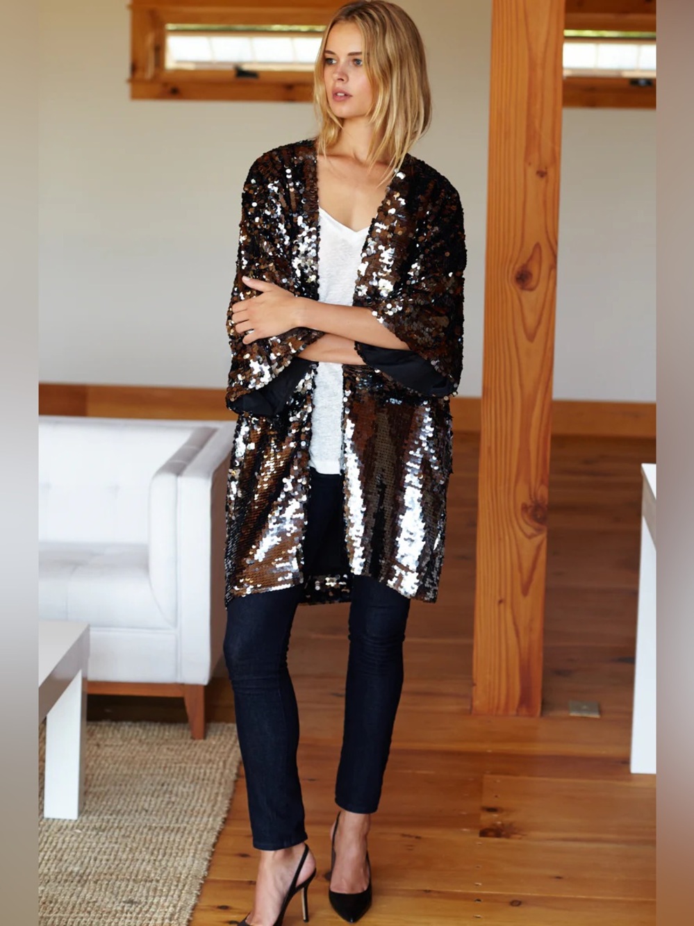 Emerson Fry SEQUIN JACKET - GUNMETAL SEQUINS